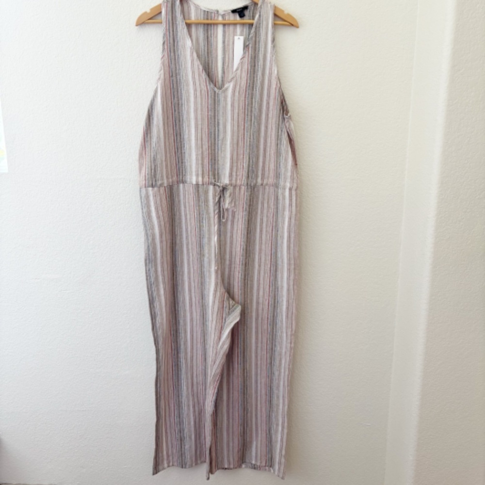DREW neutral striped linen blend sleeveless jumpsuit NWT Size Large